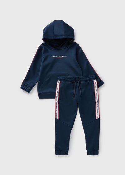 Boys Navy Little League Taped Hoodie & Jogging Bottoms Set (1-7yrs)