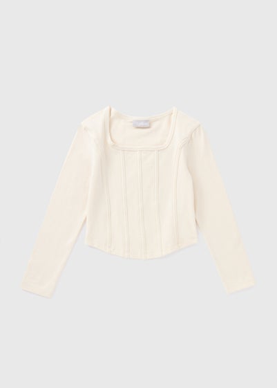 Girls Cream Corset Long Sleeve Top (7-15yrs)