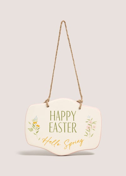 Cream Happy Easter Ceramic Sign