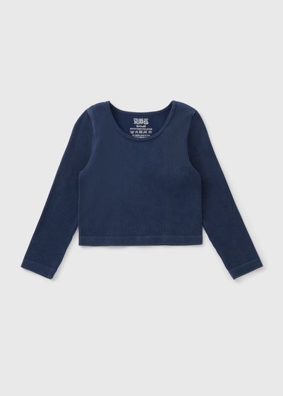 Girls Dark Blue Long Sleeve Seamless Top (7-15yrs)