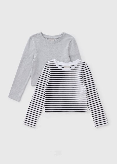 2 Pack Girls Stripe Long Sleeve T-Shirts (7-15yrs)