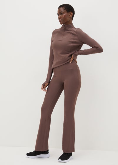 Souluxe Brown Ribbed Flared Leggings