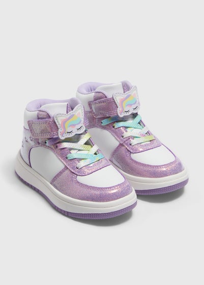 Girls Purple Unicorn High Top Trainers (Younger 4-12)