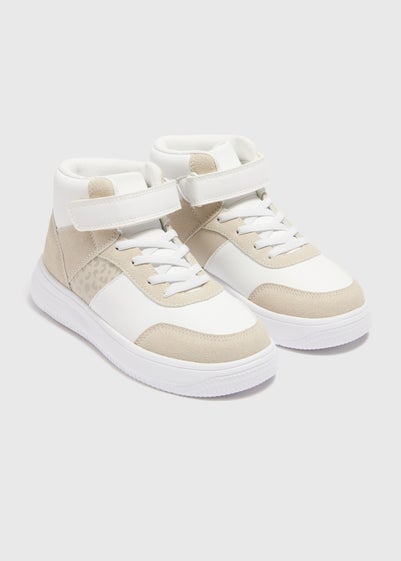 Girls Beige Faux Leather High Top Trainers (Younger 10-Older 5)