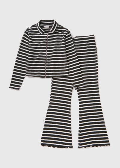 Girls Black Stripe Zip Up Knitted Top & Legging Set (7-15yrs)