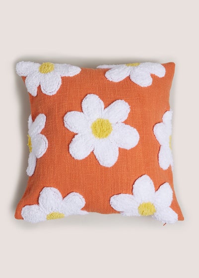 Orange Daisy Embroidered Cushion