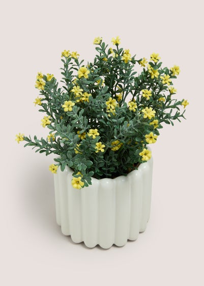 Yellow Ditsy Flowers In Ribbed Pot