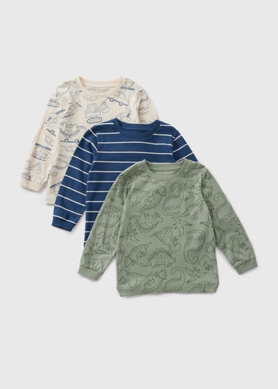 3 Pack Boys Multicolour Dino Long Sleeve Tops (1-7yrs)