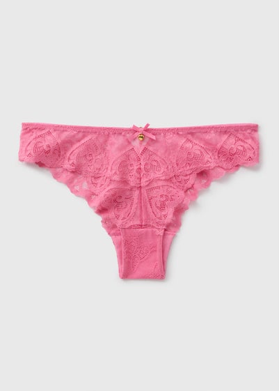 Pink Heart Lace Brazilian Knickers