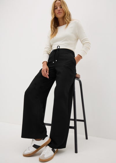 Black Wide Leg Drawstring Trousers