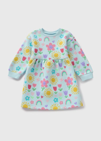 Girls Blue Spring Print Sweater Dress (1-7yrs)