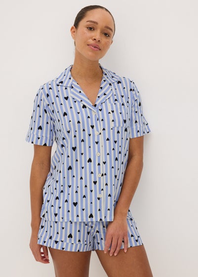 Blue Stripe Heart Print Short Pyjama Set