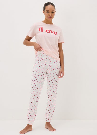 Cream Heart Print Pyjama Bottoms