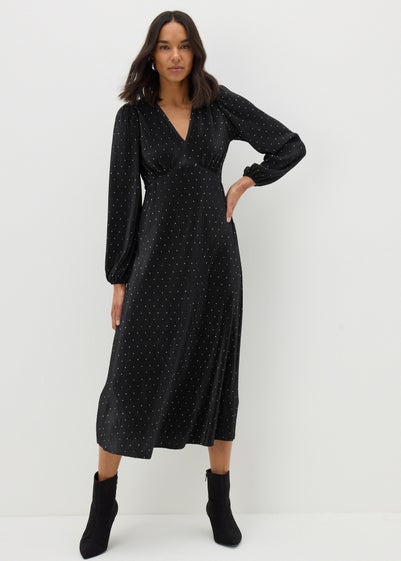 Et Vous Black Polka Dot Plisse Midi Dress