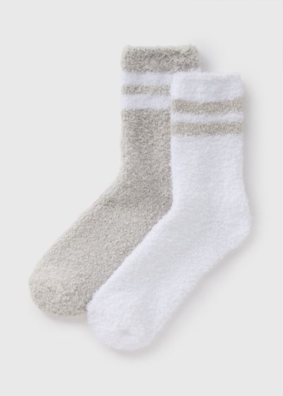 2 Pack Grey Stripe Cosy Socks