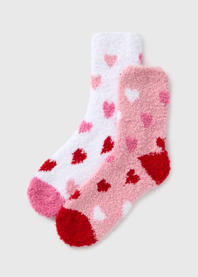 2 Pack Pink Heart Cosy Socks