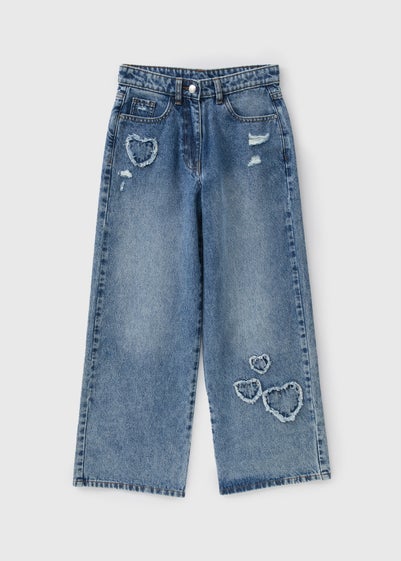 Girls Mid Wash Heart Wide Leg Jeans (7-15yrs)