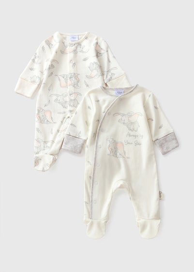 Disney 2 Pack Baby Cream Dumbo Sleepsuits (Newborn-12mths)