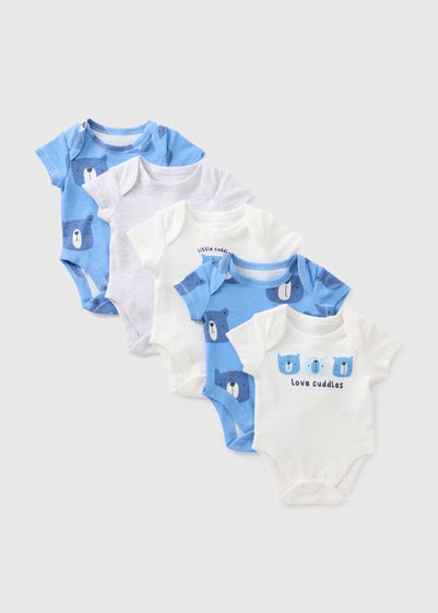 5 Pack Baby Blue Bear Bodysuits (Newborn-23mths)