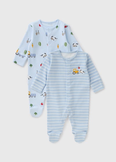 2 Pack Baby Blue Transport Sleepsuits (Newborn-23mths)