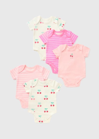 5 Pack Baby Pink Cherry Bodysuits (Newborn-23mths)