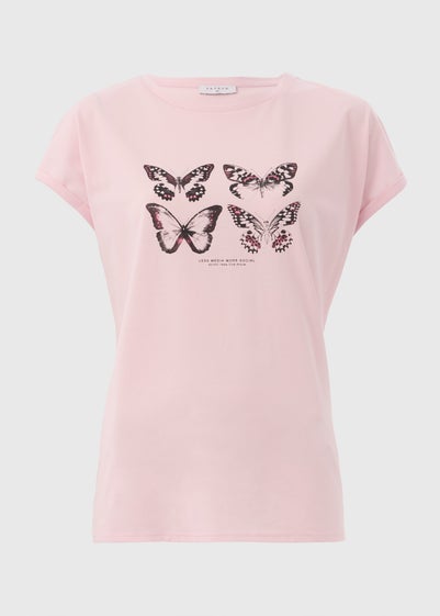 Pink Butterfly & Slogan T-Shirt