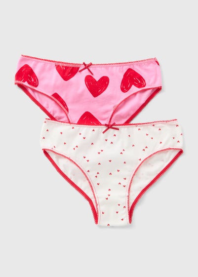 2 Pack Girls Pink Heart Knickers (2-11yrs)