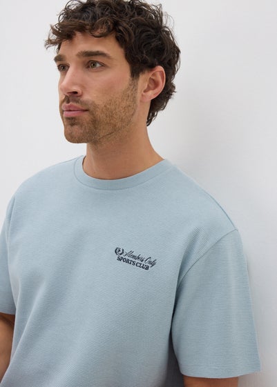 Blue Textured Slogan T-Shirt