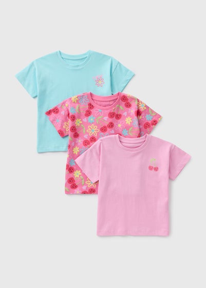 3 Pack Girls Pink Cherry Pattern T-Shirt (1-7yrs)