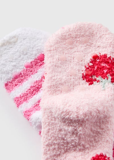 2 Pack Girls Pink Strawberry Fluffy Socks (Younger 6-Older 5.5)