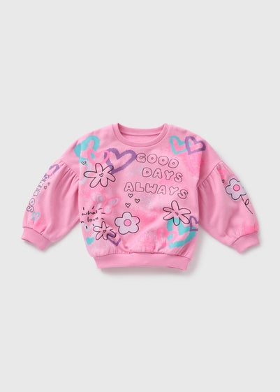 Girls Pink Graffiti Sweatshirt (1-7yrs)