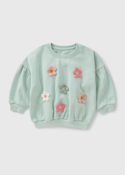 Girls Green Crochet Flower Sweatshirt (1-7yrs)