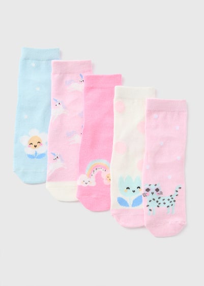 5 Pack Girls Pink Pretty Socks (Younger 6-Older 5.5)