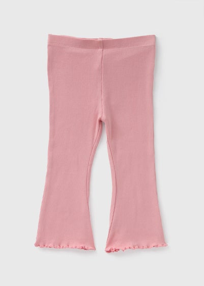 Girls Pink Ribbed Flared Leggings (1-7yrs)