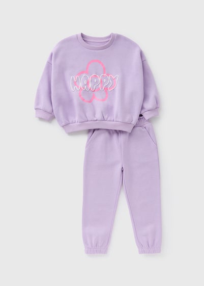 Girls Lilac Happy Sweatshirt & Jogging Bottoms (1-7yrs)