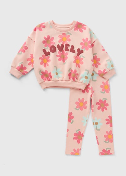 Girls Pink Flower Sweatshirt & Legging Set (1-7yrs)