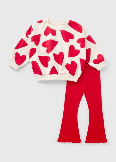 Girls Red Heart Sweatshirt & Flare Set (1-7yrs)