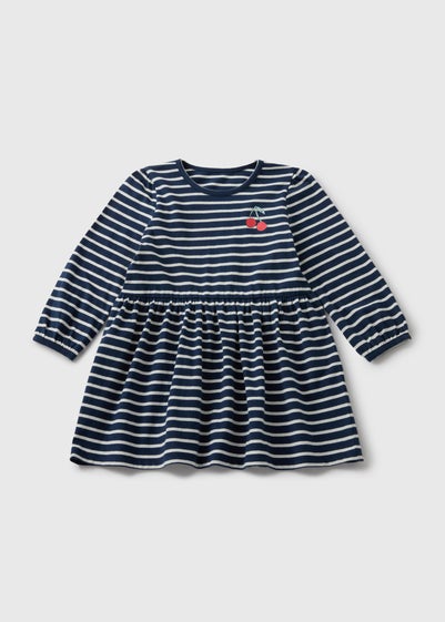 Girls Navy Stripe Cherry Dress (1-7yrs)