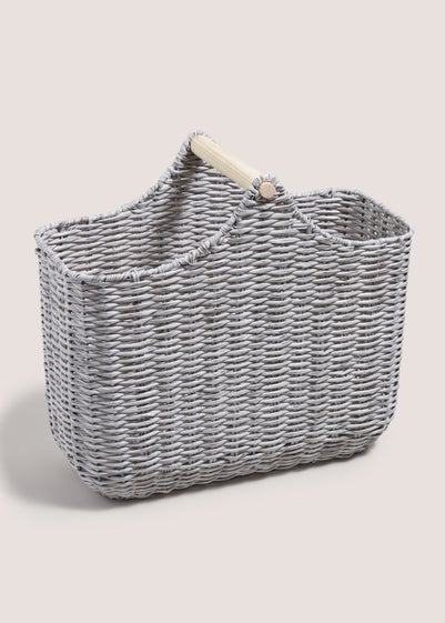 Grey Plastic Woven Toilet Roll Basket