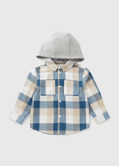 Boys Blue Checked Jersey Hoodie Shirt (1-7yrs)