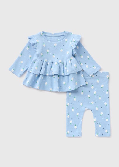 Baby Blue Peplum Flower Top & Legging Set (Newborn-23mths)