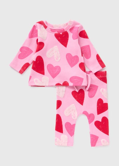 Baby Pink Heart Print Top & Leggings Set (Newborn-23mths)