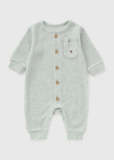 Baby Green Bear Ribbed Romper (Newborn-23mths)