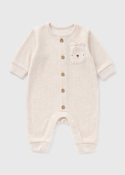 Baby Cream Bear Ribbed Romper (Newborn-18mths)