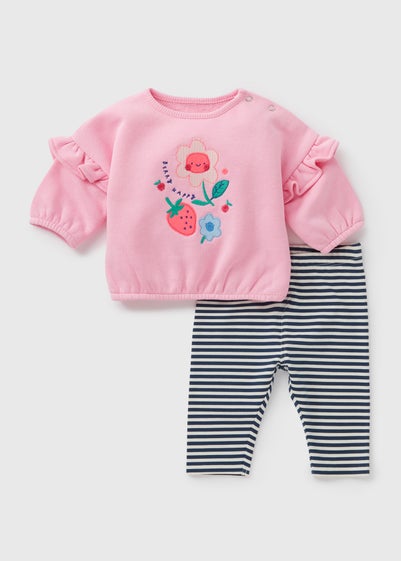 Baby Pink Strawberry Sweatshirt & Leggings Set (Newborn-23mths)