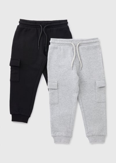 2 Pack Boys Black & Grey Cargo Jogging Bottoms (1-7yrs)