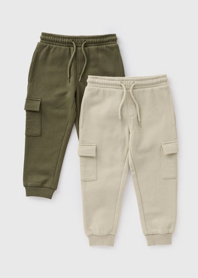 2 Pack Boys Khaki & Stone Cargo Jogging Bottoms (1-7yrs)