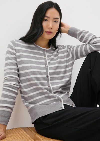 Et Vous Grey Stripe Knit Cardigan