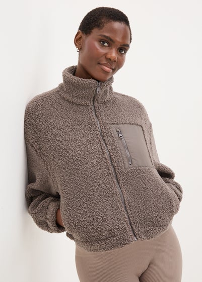 Papaya Petite Brown Borg Zip Jacket