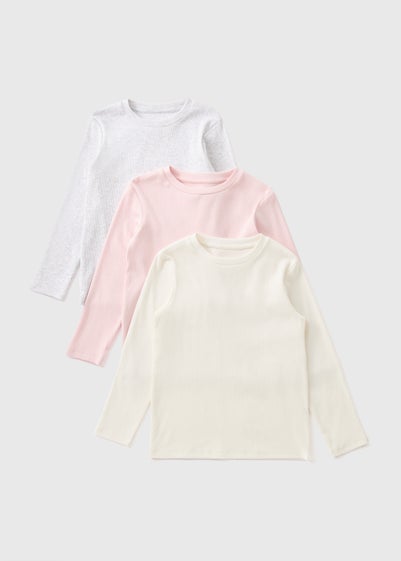 3 Pack Multicolour Ribbed Long Sleeve Top (1-7yrs)